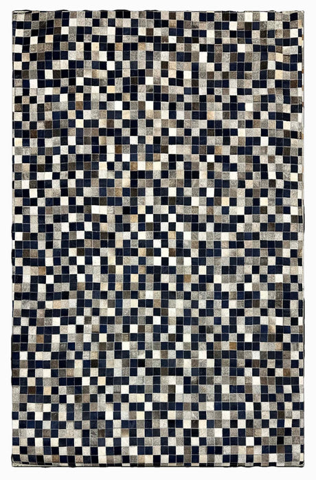 Tikkul Navy Patchwork Cowhide Hairon Leather Fabric - Navy Color Block Design, 5' X 7' (1 Unit)