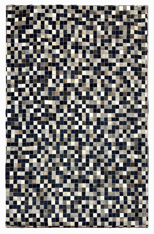 Tikkul Navy Patchwork Cowhide Hairon Leather Fabric - Navy Color Block Design, 5' X 7' (1 Unit)