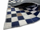 Tikkul Navy Patchwork Cowhide Hairon Leather Fabric - Navy Color Block Design, 5' X 7' (1 Unit)