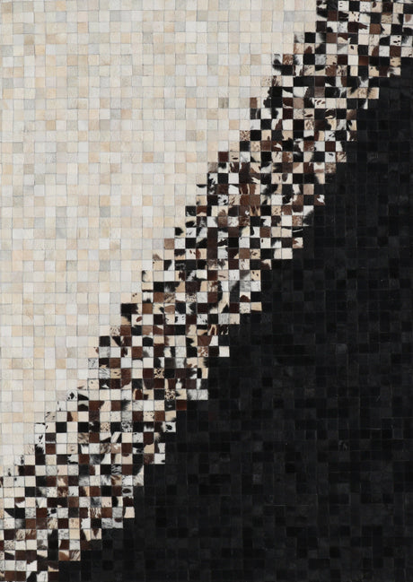 Tikkul Black And White Patchwork Cowhide Leather Fabric - Black/White, Earth-Tone Checkers, 5' X 7' (1 Unit)