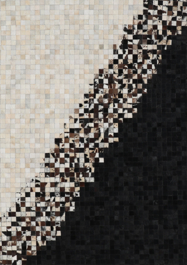 Tikkul Black And White Patchwork Cowhide Leather Fabric - Black/White, Earth-Tone Checkers, 5' X 7' (1 Unit)