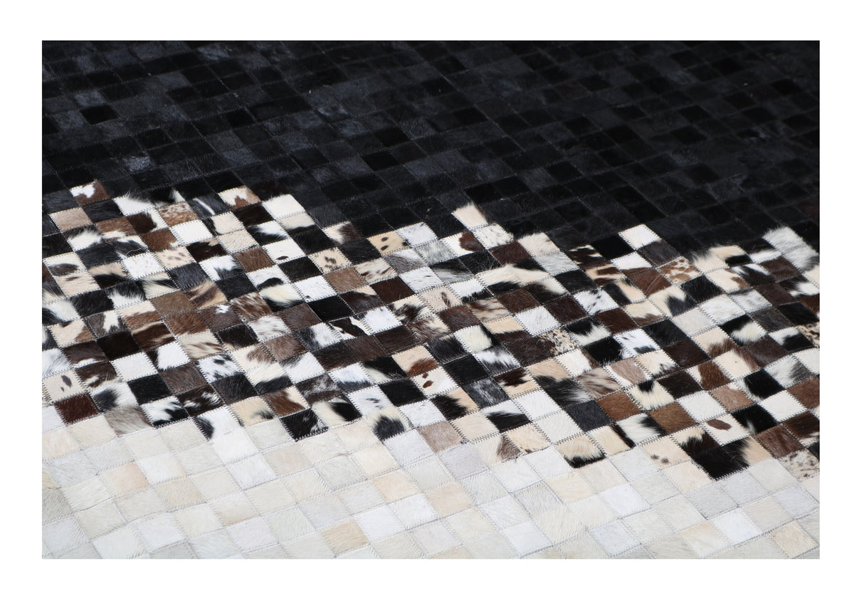 Tikkul Black And White Patchwork Cowhide Leather Fabric - Black/White, Earth-Tone Checkers, 5' X 7' (1 Unit)