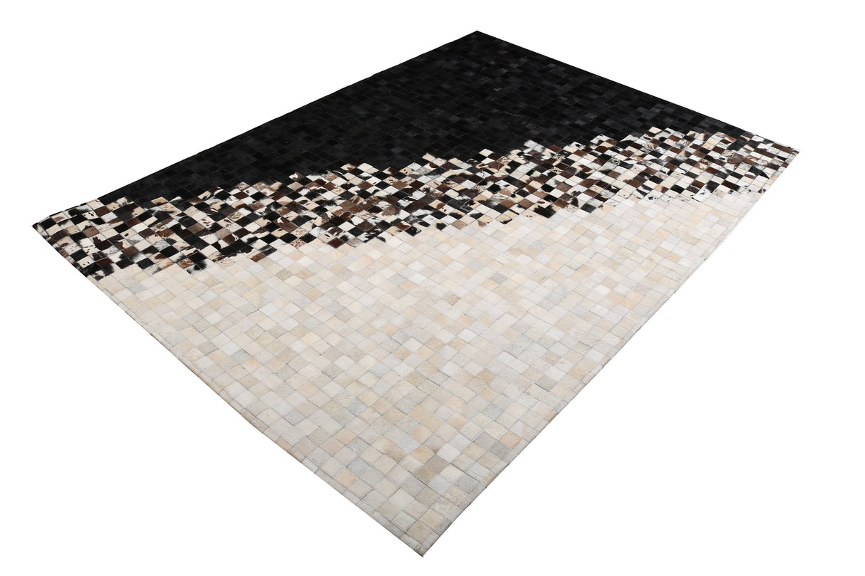Tikkul Black And White Patchwork Cowhide Leather Fabric - Black/White, Earth-Tone Checkers, 5' X 7' (1 Unit)