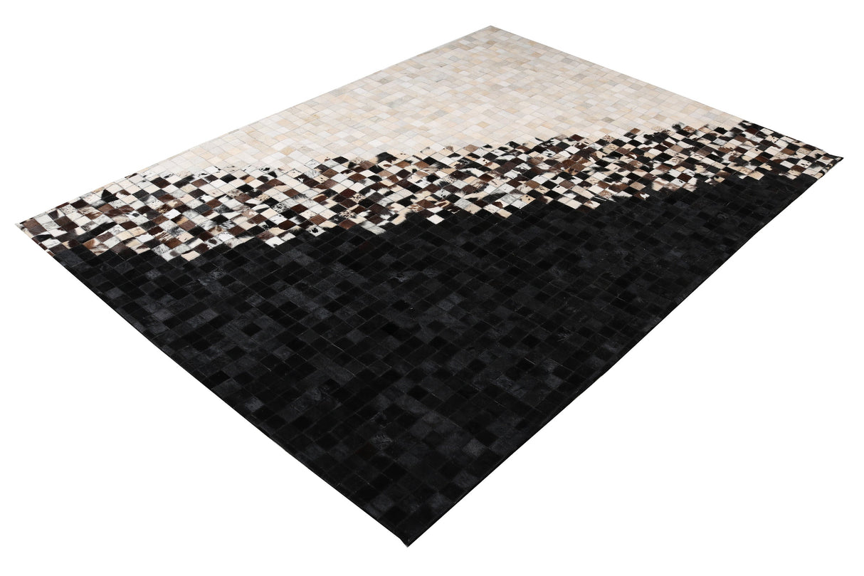 Tikkul Black And White Patchwork Cowhide Leather Fabric - Black/White, Earth-Tone Checkers, 5' X 7' (1 Unit)