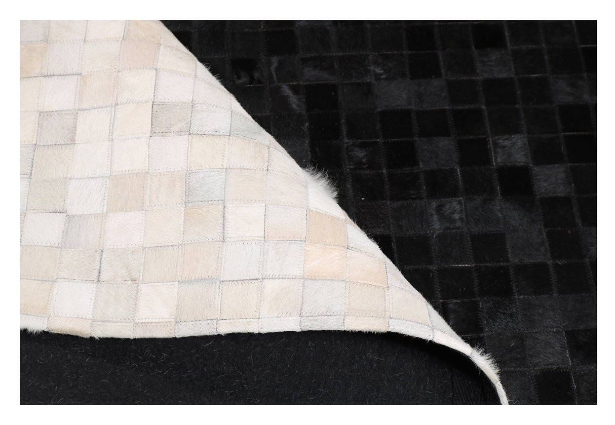 Tikkul Black And White Patchwork Cowhide Leather Fabric - Black/White, Earth-Tone Checkers, 5' X 7' (1 Unit)