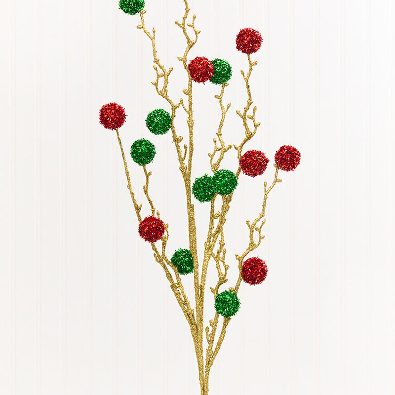 30" Red, Green & Gold Twig Ball Spray