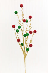 30" Red, Green & Gold Twig Ball Spray