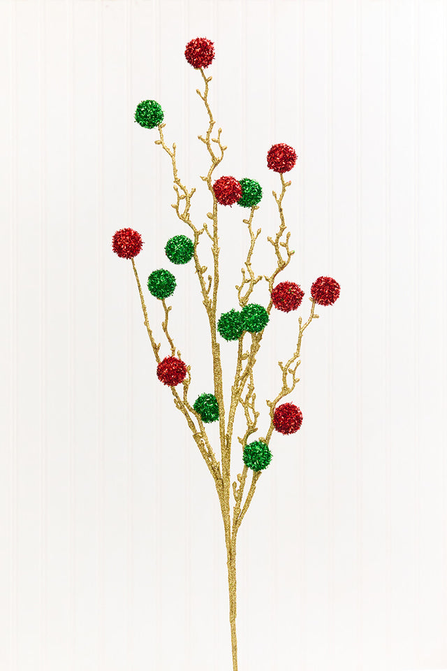 30" Red, Green & Gold Twig Ball Spray