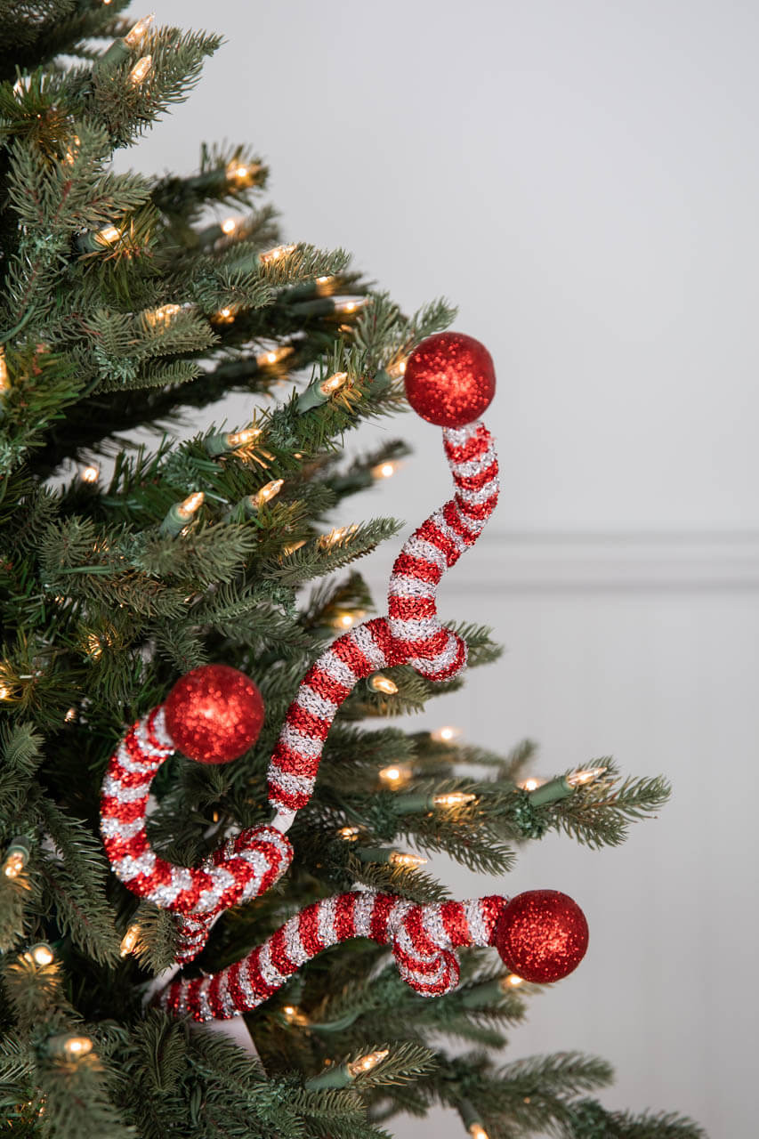 35” Tinsel Peppermint Twist with Ball Spray