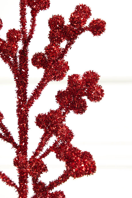 26 Inch Red Tinsel Berry Spray