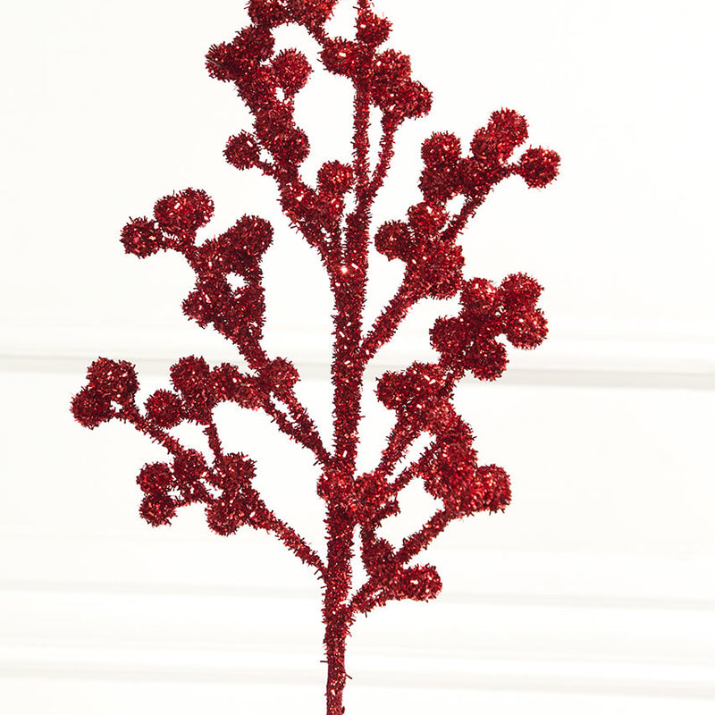 26" Red Tinsel Berry Spray
