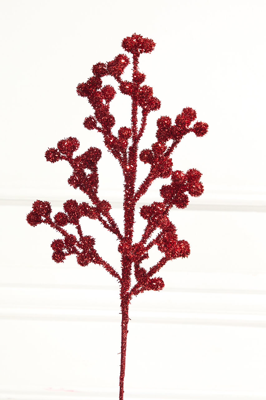26" Red Tinsel Berry Spray