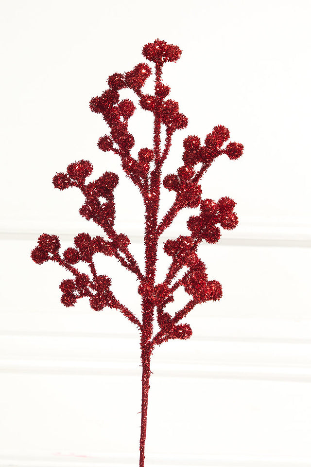 26" Red Tinsel Berry Spray