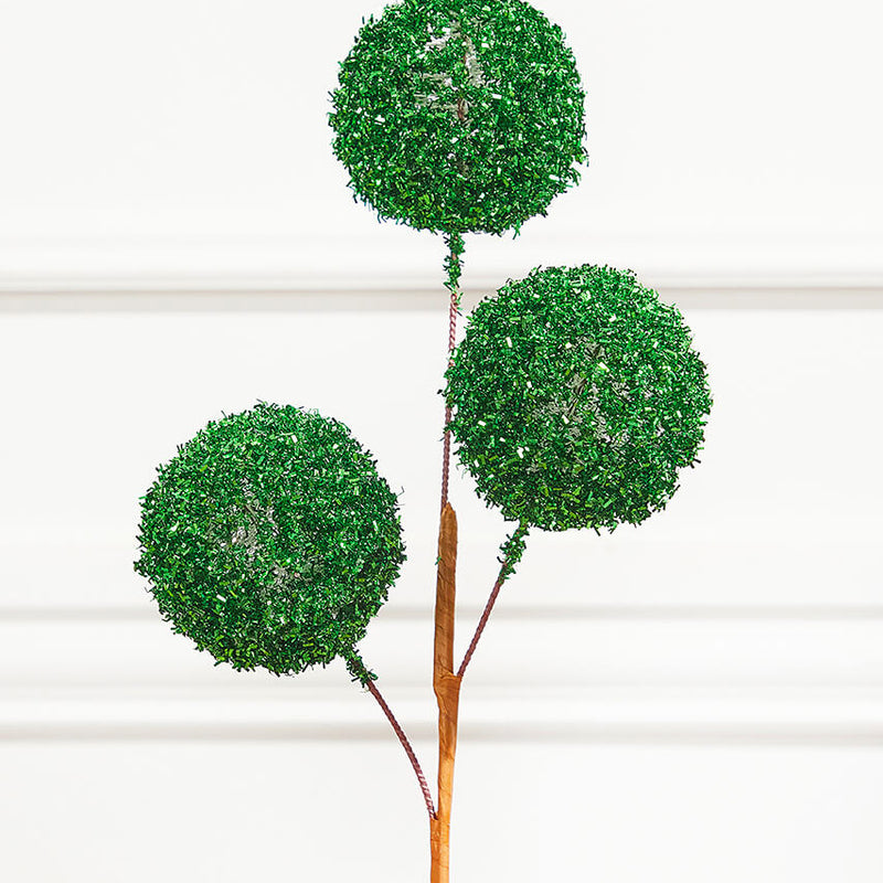18 Inch Green Tinsel Ball Pick Decorative Christmas Spray