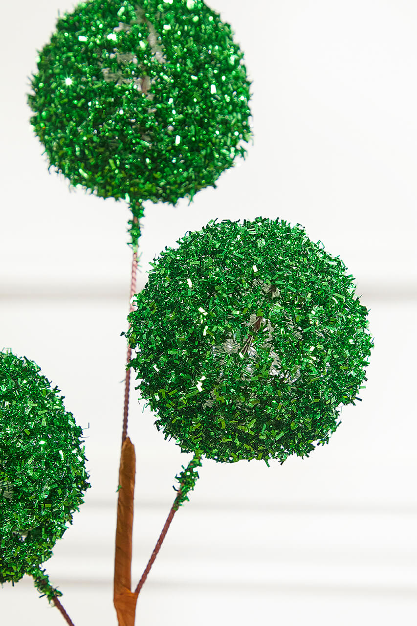 18" Green Tinsel Ball Pick