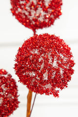 18" Red Tinsel Ball Pick