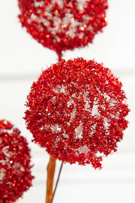 18" Red Tinsel Ball Pick