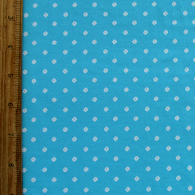 Swim Knit Nylon Lycra Tiny White Diamonds Turquoise Blue