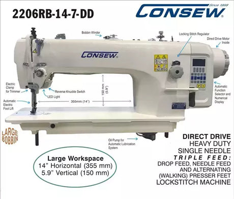 Industrial Sewing Machine Heavy-Duty Triple Feed Walking Foot - Consew 2206RB-14-7-DD