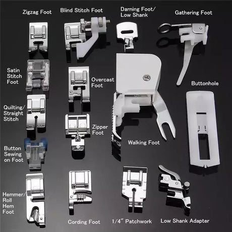 Presser Foot Kit 15-Piece Snap-On with Low Shank Adapter for Sewing Machines