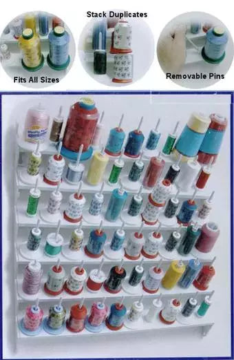 Thread Rack Plastic Wall-Mount Organizer for Large Spools - 60+ Capacity