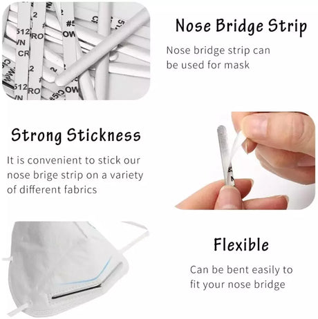 Nose Bridge Strips Adhesive Aluminum Comfort for Face Masks - 90mm 100 Pack