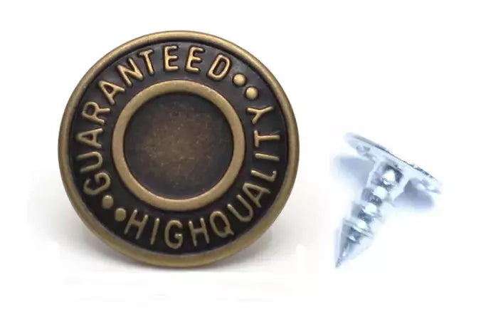 Jean Button Rivets Text Design Heavy-Duty for Denim, Leather & Canvas - 5 Finishes