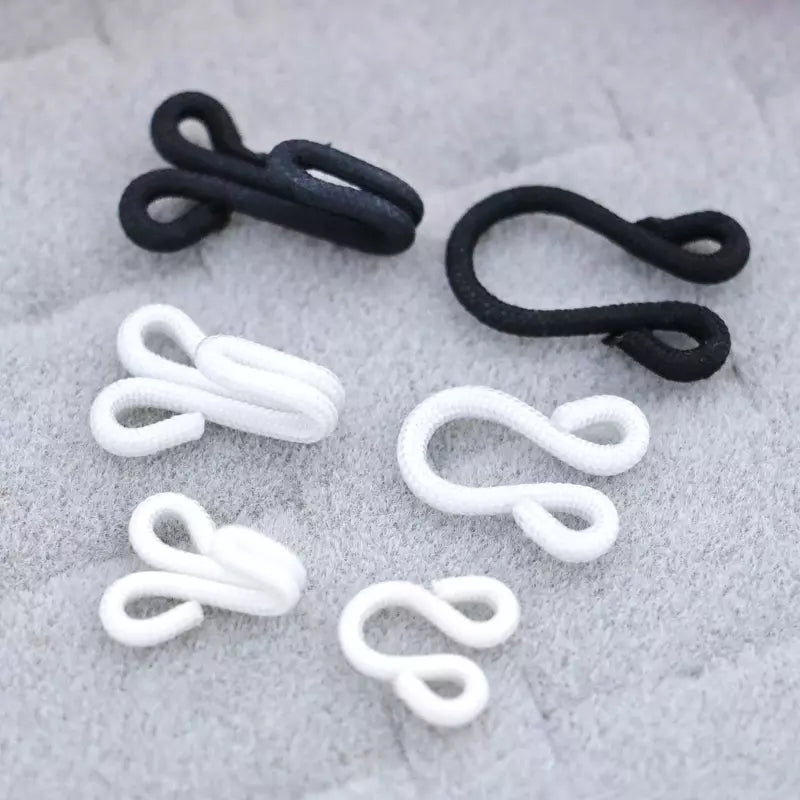 Hook & Eye Nylon Covered Fasteners for Garments - White/Black