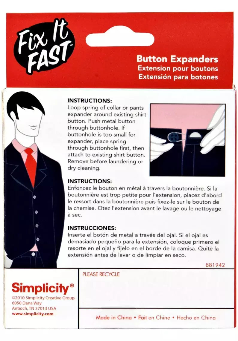 Button Expanders Clip-On Comfort for Collars and Waistbands - 8 pc