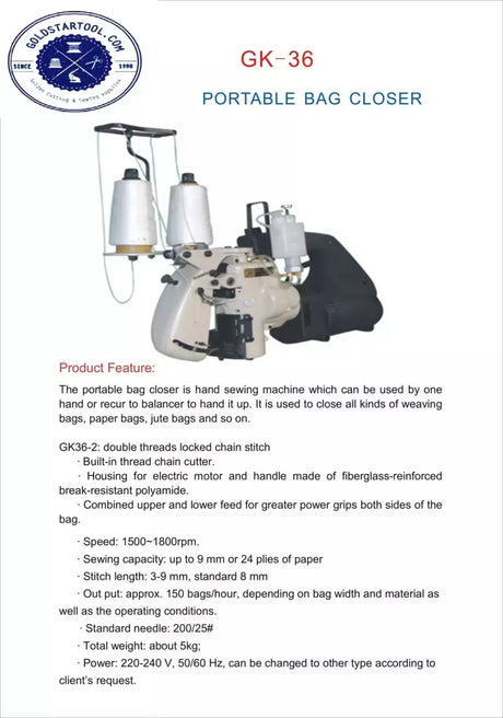 Portable Bag Closer Heavy-Duty Double Thread for Woven, Paper & Jute Bags - New-Tech GK-2006-2