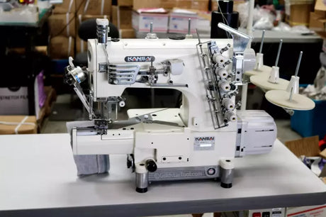 Coverstitch Industrial Sewing Machine 3-Needle Cylinder Bed Direct Drive for Professional Sewing - Kansai Special NR-9803GCC-UTE