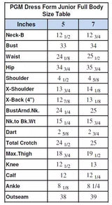 Dress Form Junior Full Body Professional for Draping - Size 5/7