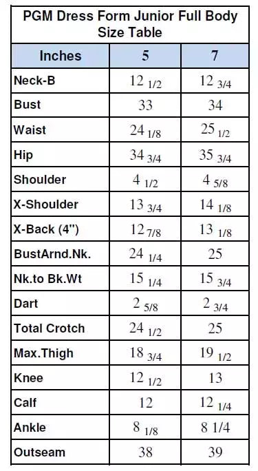 Dress Form Junior Full Body Professional for Draping - Size 5/7