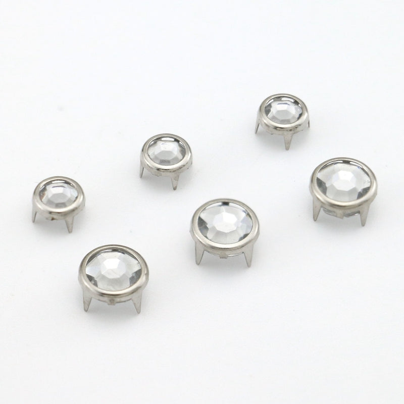 Rivets 4-Prong Transparent Rhinestone Decorative Rivets for Bags & Garments - 6mm