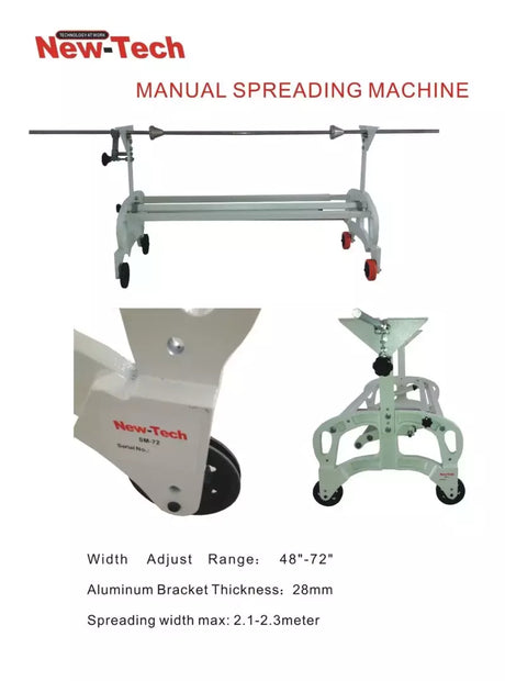 Manual Fabric Spreader Expandable Heavy-Duty for Cutting Tables - 48" to 72"