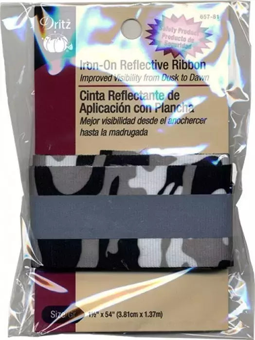 Reflective Iron-On Ribbon High-Visibility Camouflage Trim - 1-1/2" x 54"