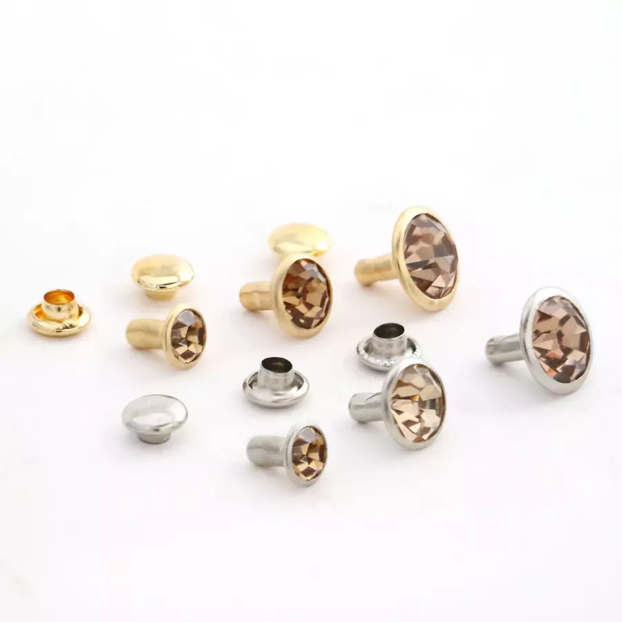 Rhinestone Rivets Decorative Metal Fasteners for Bags & Jeans - Amber