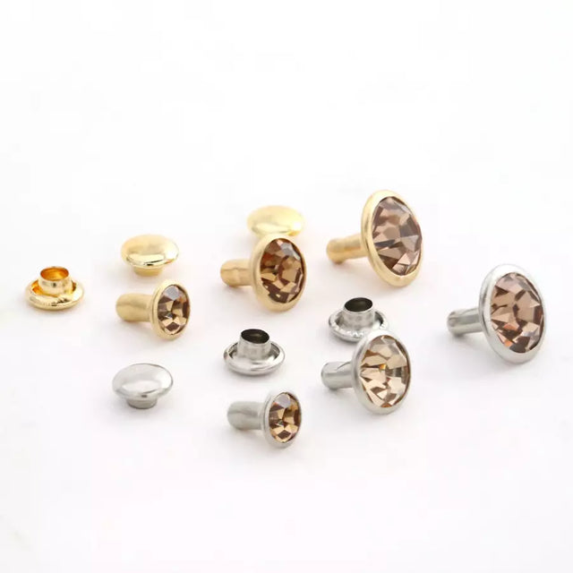 Rhinestone Rivets Decorative Metal Fasteners for Bags & Jeans - Amber