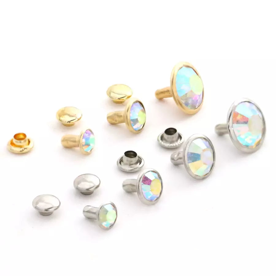 Rhinestone Rivets Crystal AB Decorative Metal Rivets for Bags & Jeans - 6mm