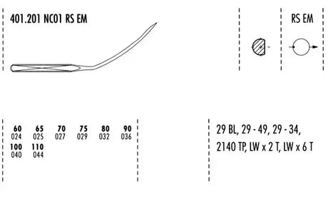 Blindstitch Machine Needles Curved Industrial Portable for LWX6T LWX2T - Size 2 to 4-1/2