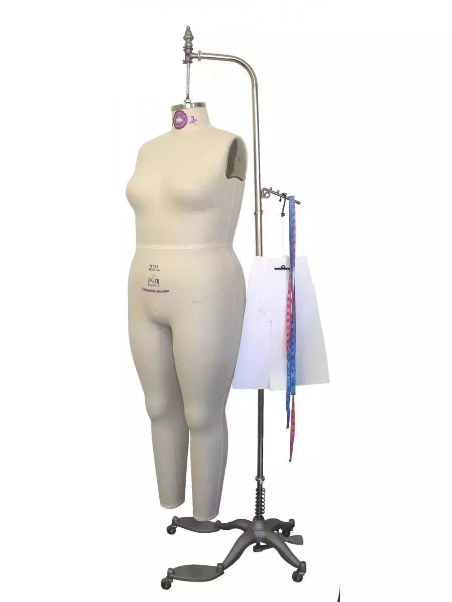 Plus Size Full Body Dress Form Linen Covered Adjustable for Draping - 16L to 26L