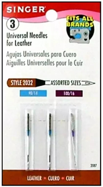 Leather Sewing Machine Needles Premium for Singer, Brother, Kenmore - Size 14/16