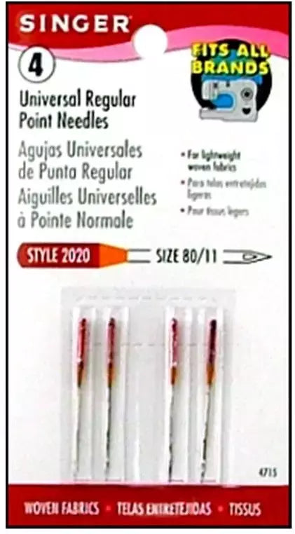 Sewing Machine Needles Regular Point Size 11 for Lightweight Wovens - 4 Pack