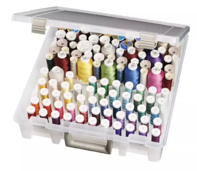 Thread Storage Box with Removable Trays for Sewing Spools - 15.25 x 14 x 3.5 in