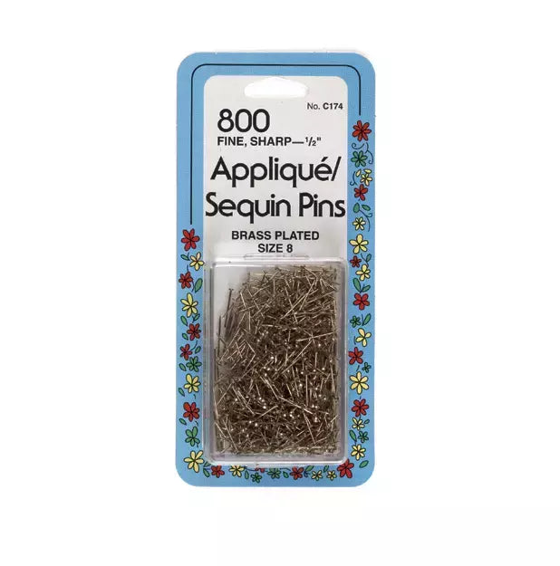 Applique Sequin Pins Brass-Plated Precision for Fabric Positioning - Size 8, 1/2"