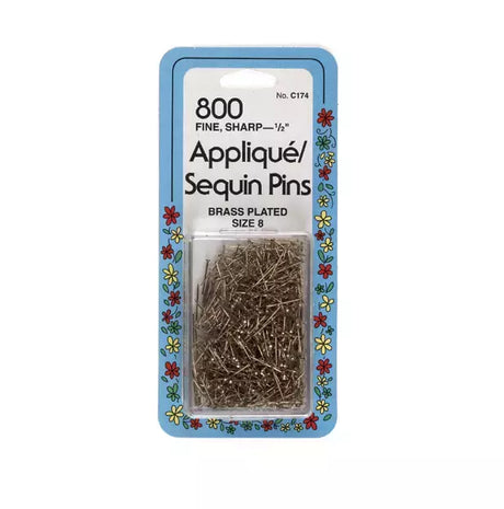 Applique Sequin Pins Brass-Plated Precision for Fabric Positioning - Size 8, 1/2"