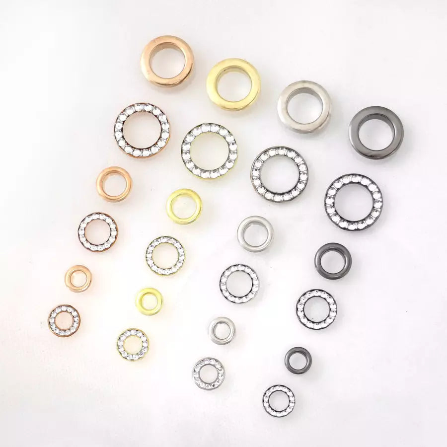 Rhinestone Grommets Decorative Hardware for Bags, Garments & Leather Goods - 1/4" to 7/16"
