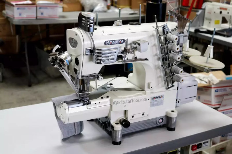 Coverstitch Industrial Sewing Machine 3-Needle Cylinder Bed Direct Drive for Professional Sewing - Kansai Special NR-9803GCC-UTE