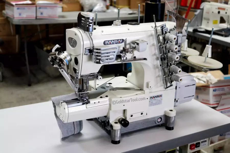 Coverstitch Industrial Sewing Machine 3-Needle Cylinder Bed Direct Drive for Professional Sewing - Kansai Special NR-9803GCC-UTE