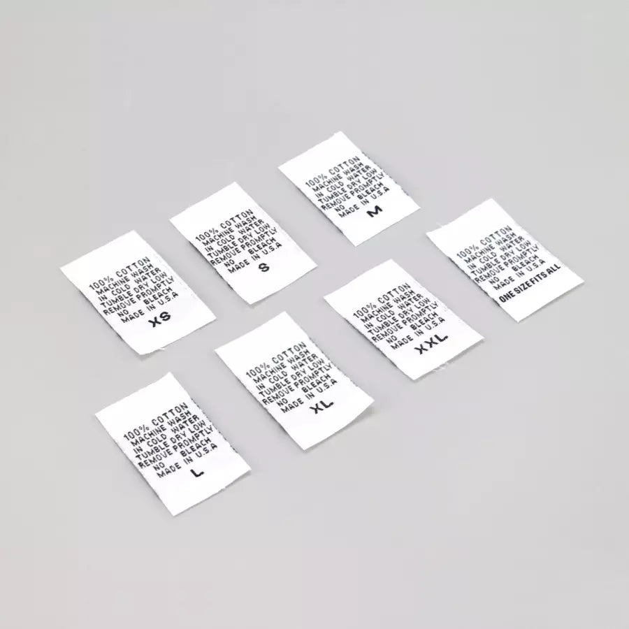 Clothing Labels Sew-In Printed Fabric Care - 1" x 1-1/2"